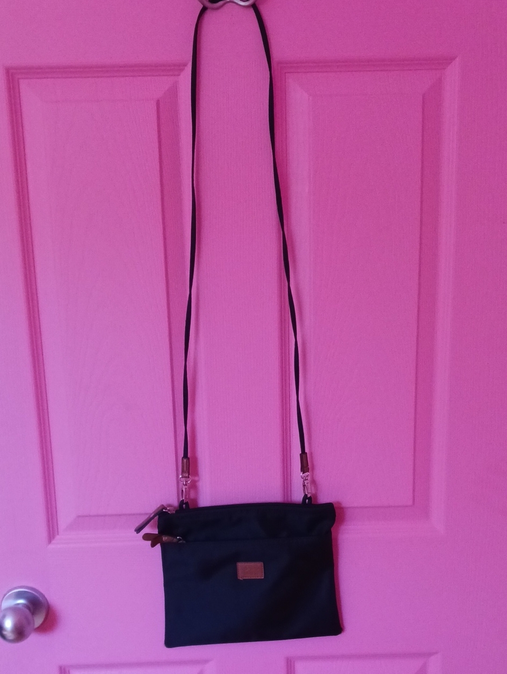 ROOTS Black Crossbody Bag with Adjustable Strap -